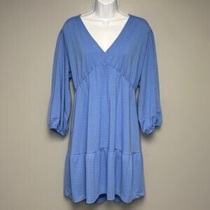 Loft Cottagecore Boho Babydoll Puff Sleeve Blue Tiered Oversize Mini Dress Sz 14